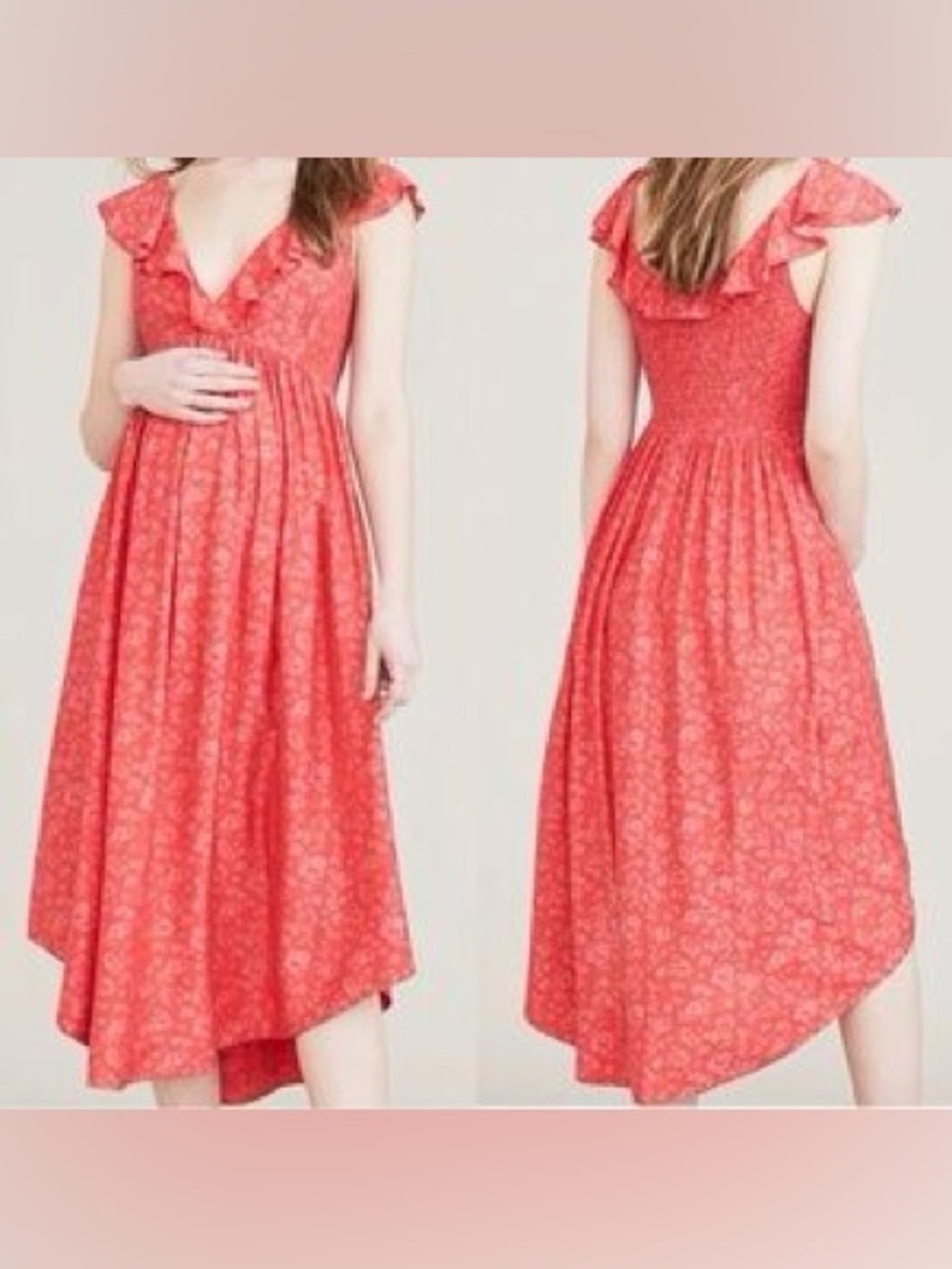 HATCH The Briana Dress, Maternity Size 3, Silk Coral Red